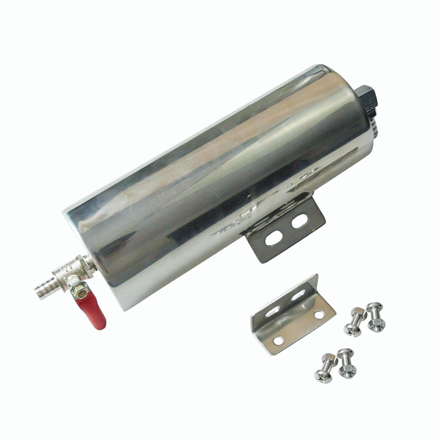 New 3" x 8" Polished Stainless Silver Radiator Over Flow Tank Can W/ Drain Valve 20oz