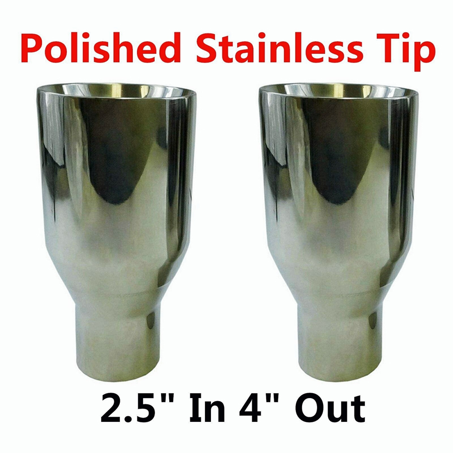  2X Sliver Exhaust Duo Layer Straight Tip Polished Stainless Steel 2.5In 4Out