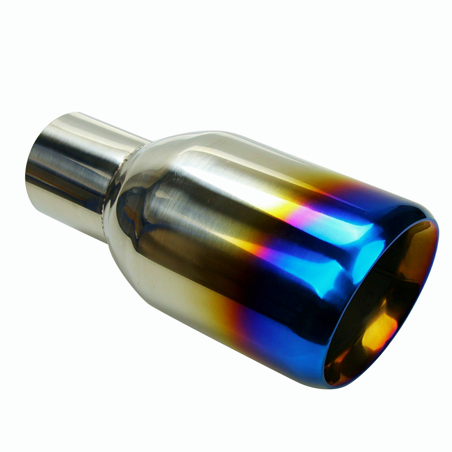  2.5Inlet 4Out Exhaust Double Layer Slant Tip Polished Stainless Blue Burnt