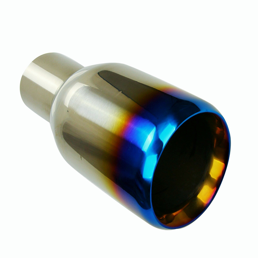 2.5Inlet 4Out Exhaust Double Layer Slant Tip Polished Stainless Blue Burnt
